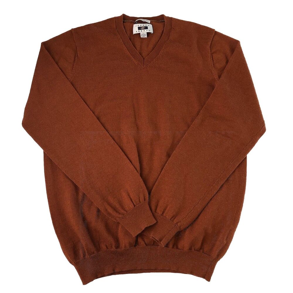 Joseph Abboud Men’s Extra Fine Merino Wool V-Neck Sweater Burnt Orange Large